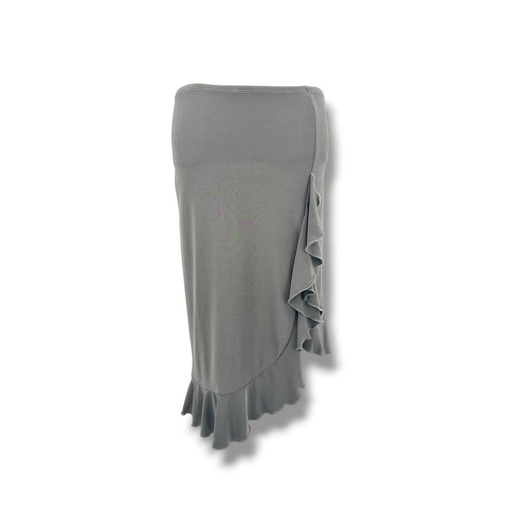 UNYX Y2K Black Asym Ruffle Midi Skirt Stretch Whimsygoth Fairy Goth Coquette S